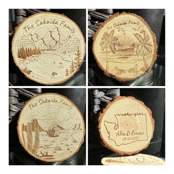 Natural Wood Coasters | Custom Engraved | Personalized Coasters | Housewarming Gifts | Wedding Favor | Engraved Coaster