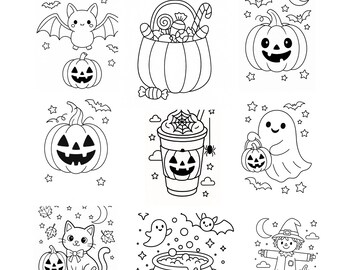 Halloween Coloring Pages | 9 Printable Sheets for Kids and Adults | Pumpkins, Ghosts, Cats & More | Instant Digital Download