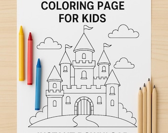 Printable Castle Coloring Page for Kids – Fairytale Fortress Activity Sheet – Instant Download