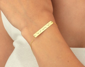 Morse Code Bracelet, Custom Hidden Message Bracelet, Dainty Gold Bracelet, Couple Bracelet, Personalized Christmas Gift for Her, IC136