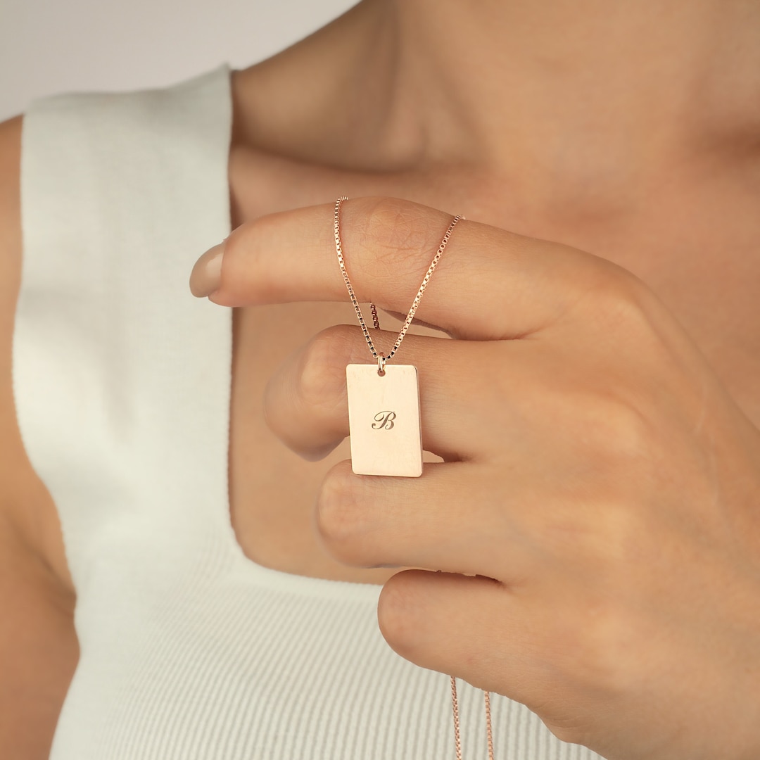 Elegant Name Tag Necklace With Box Chain, Personalized Tag Necklace ...