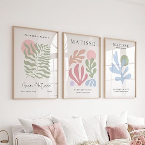 Colourful Matisse Prints, Set of 3, Pastel Wall Art, Danish Pastel, Pink Prints, Colourful Wall Art, Pastel Prints, Printable, Green, Blue