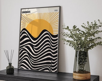 Yellow Wall Art, Bauhaus Print, Printable, Retro Poster, Modern Art, Yellow Print, Living Room Art, Print for Bedroom, Boho Art Poster