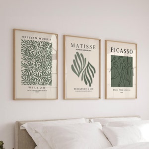 Waldgrün Prints, 3er Set, grüne Wandkunst, moderne Kunst Poster, grüne Drucke, cremefarbene Wandkunst, neutrale Wanddekoration, Wohnzimmer Kunst, Printables