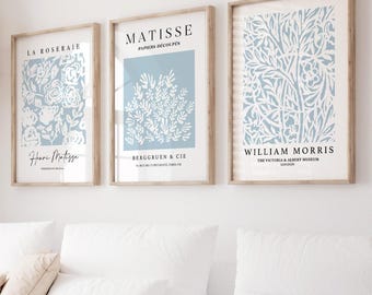 Duck Egg Blue Matisse Prints, 3 Blue Wall Art, Modern Art Poster, Blue Print, Floral Wall Art, Neutral Wall Decor, Living Room Art Printable