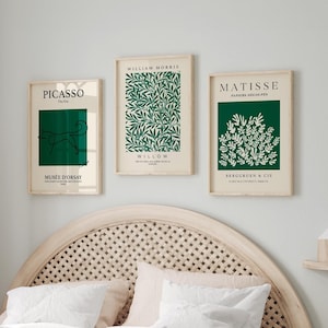 Smaragdgrüne Prints, 3er Set, Grüne Wandkunst, Matisse, Botanische Kunst, Ausstellungskunst Poster, Neutrale Wanddekoration, Wohnzimmerkunst
