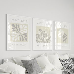 3 Soft Grey Matisse Prints, Grey Wall Art, Modern Art Poster, Grey Print, Floral Wall Art, Neutral Wall Decor, Living Room Art, Printable