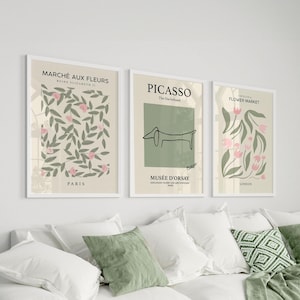 Sage Pink Prints, 3 Set, Green Wall Art, Modern Art Posters, Pink Prints, Floral Wall Art, Neutral Wall Decor, Living Room Art, Printable