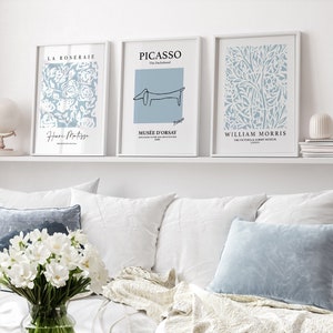 Duck Egg Blue Prints, 3 Set, Blue Wall Art, Picasso Art Poster, Blue Print, Floral Wall Art, Blue Wall Decor, Living Room Art, Printable Art