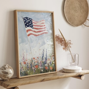 American Flag Poster, 4th of July Wall Art, Patriotic Printable Art, Vintage American Flag Decor, Independence Day Digital Download Art
