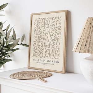 Beige William Morris Print, Neutral Wall Art, Vintage Wall Art, Brown Print, Floral Wall Art, Neutral Wall Decor, Living Room Art, Printable