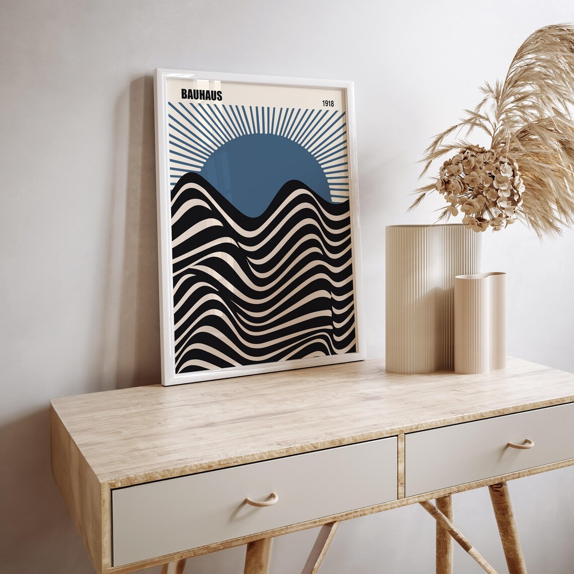 French Navy Wall Art, Set of 3, Bauhaus Art, Keith Haring Print