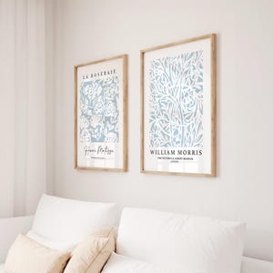 2 niebieskie wydruki Matisse'a z motywem jajka kaczki, niebieska sztuka ścienna, plakat ze sztuką nowoczesną, niebieski wydruk, kwiatowa sztuka ścienna, neutralna dekoracja ścienna, wydruk artystyczny do salonu