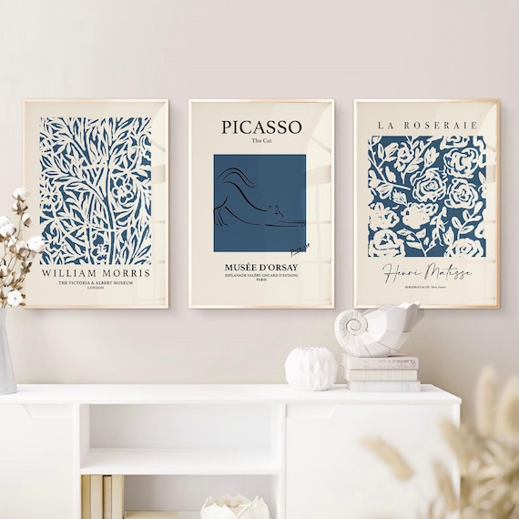 Set of 3 Matisse Picasso Morris Prints, French Navy Blue Wall Art