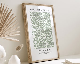 Saliegroene print, William Morris muurkunst, vintage muurkunst, groene print, botanische muurkunst, neutraal muurdecor, woonkamerkunst, afdrukbaar