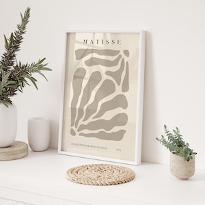 Beige Matisse Print, Neutral Wall Art, Taupe Wall Art, Brown Print, Floral Wall Art, Neutral Wall Decor, Living Room Art, Printable