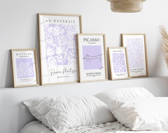 Lilac Purple Art Prints Set of 5: Matisse, Picasso, Exhibition Art (Digital Download)