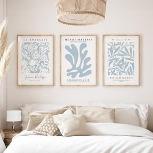 Duck Egg Blue Matisse Prints, 3 Blue Wall Art, Modern Art Poster, Blue Print, Floral Wall Art, Neutral Wall Decor, Living Room Art Printable
