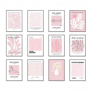 Paquete de 12 estampados rosas, arte de pared rosa, póster de arte moderno, estampados en rosa pastel, arte de pared Matisse, decoración de pared rosa, arte de sala de estar, digital