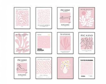 12 Pink Prints Bundle, Pink Wall Art, Modern Art Poster, Pastel Pink Prints, Matisse Wall Art, Pink Wall Decor, Living Room Art, Digital