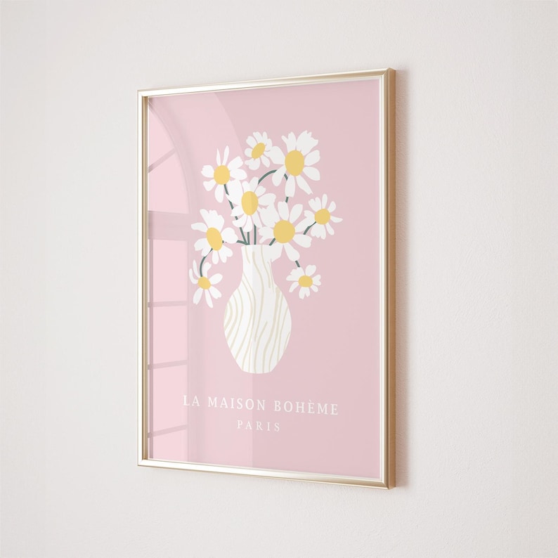Pink Daisy Prints Set: Modern Floral Wall Art (Digital Download) image 4