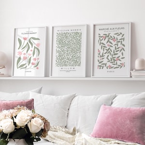 Sage Pink Prints, 3 Set, Green Wall Art, Modern Art Posters, Pink Prints, Floral Wall Art, Neutral Wall Decor, Living Room Art, Printable