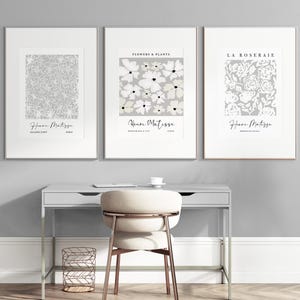 Set of 3 Soft Grey Matisse Prints, Grey Wall Art, Modern Art Poster, Grey Floral Wall Art, Neutral Wall Decor, Living Room Printable Art