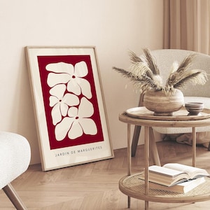 Burgundy Floral Print, Boho Wall Art, Modern Art, Botanical Print, Paris Poster, Burgundy Wall Decor, Wine Red Living Room, Printable Art
