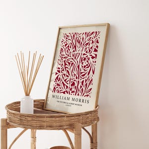 Burgundy William Morris Print, Modern Art, Botanical Print, Maroon William Morris Print, Wine Red Wall Print, Beige Living Room, Printable