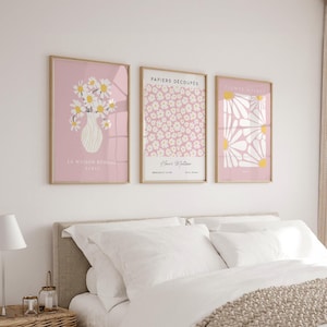 Pink Daisy Prints Set: Modern Floral Wall Art (Digital Download) image 1