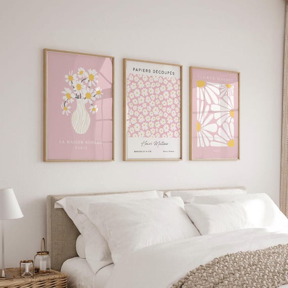 Pink Daisy Prints Set: Modern Floral Wall Art (Digital Download)