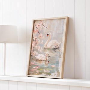 Vintage Swan Print, Girls Nursery Wall Art, Vintage Wall Art, Pink Gallery Wall Art, Print for Bedroom, Pink Wall Art, Girls Nursery Decor