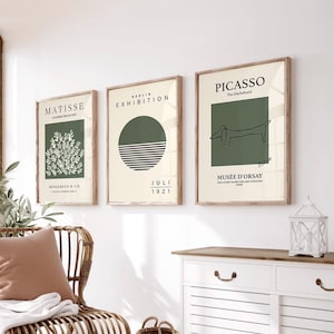 Bosgroene prints, 3 sets, groene muurkunst, moderne kunstposter, groene prints, crème muurkunst, neutraal muurdecor, woonkamerkunst, printables