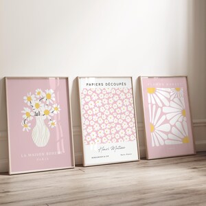 Pink Daisy Prints Set: Modern Floral Wall Art (Digital Download) image 3