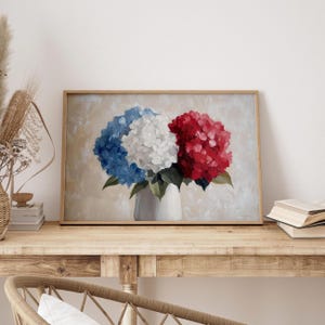 Patriotic Floral Wall Art, Red White & Blue 4th of July Printable, Vintage American Flag Floral Decor, Independence Day Digital Download