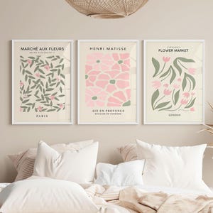 Impressions sauge et rose, lot de 3, oeuvres d'art murales vertes, affiches d'art moderne, estampes roses, art mural floral, décoration murale neutre, oeuvre d'art pour le salon, impression