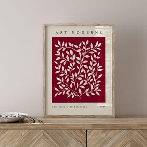 Burgundy Botanical Print, Wine Wall Art, Modern Art, Botanical Print, Boho Poster, Burgundy Wall Decor, Neutral Living Room, Printable Art