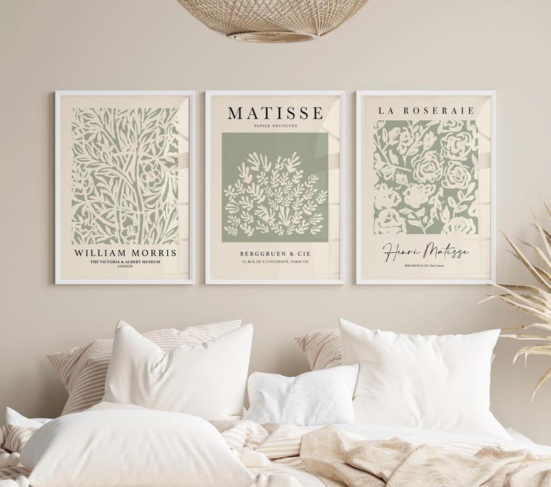Sage Green Art Print Set | Henri Matisse and William Morris Wall Art ...
