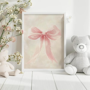 Vintage Bow Print, Pink Wall Art, Cute Wall Art, Blush Pink Nursery Art Print, Bedroom Wall Art, Light Pink Girls Nursery Wall Decor