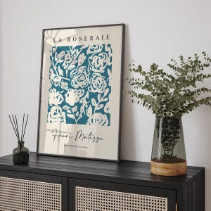 Teal Matisse Print, Floral Wall Art, Matisse Poster, Dark Teal Wall Art, Teal Blue Wall Decor, Living Room Art, Teal Bedroom Art, Printable