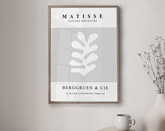 Grey Matisse Leaf Print, Modern Botanical Wall Art (Digital Download)