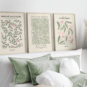 Impressions rose sauge, lot de 3, oeuvres d'art murales vertes, affiches d'art moderne, estampes roses, art mural floral, décoration murale neutre, oeuvre d'art pour le salon, impression