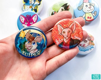 Custom Art Badge Buttons - YOUR character art made into buttons! Great for OCs, Fursonas, Con Badges and blorbos