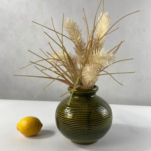 Mid-century &quot;Sangha&quot; olive green glazed ceramic vase