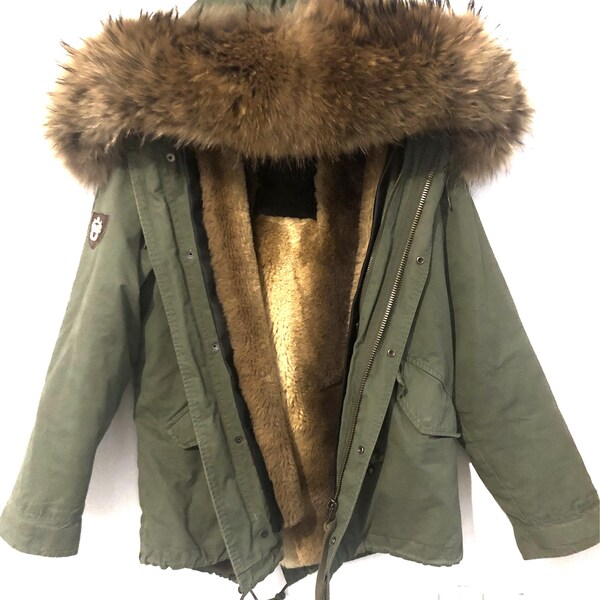 Parka (P) Miss & Furs Parka alemã original, jaqueta militar, casaco de inverno, pele de guaxinim