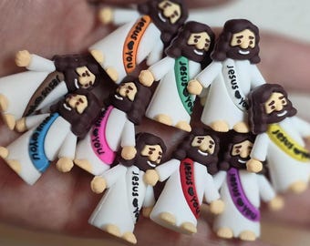 Mini Jesus Figurines | Tiny Silicone Jesus Figures | “Jesus Loves You” Gift | Church Favors | Christian Gifts | Multicolor