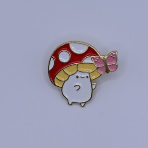 Mushroom Cartoon Hard Enamel Pin – Funny Butterfly Gift