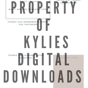 May include: A black and white graphic with the text "The Perfect Guide to Studying" and the words "Property of Kylies Digital Downloads" in large, bold, gray letters.