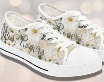 Personalized Wedding Sneakers, Customized Bridal Sneakers, Wedding Shoes for Bride, White on White Gift for Bride