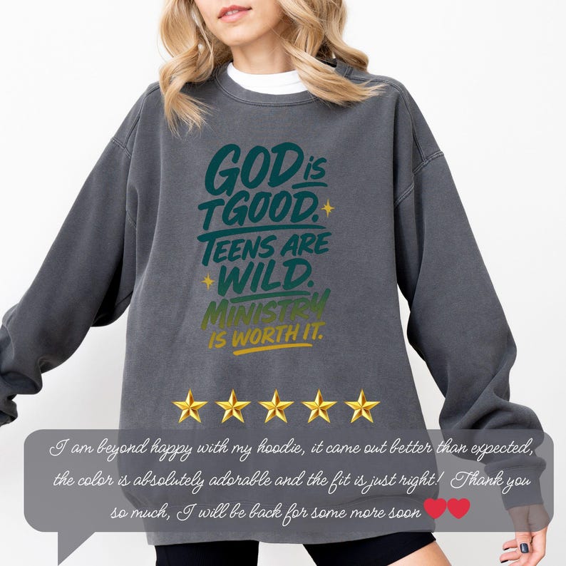 Pepper Comfort Colors sweatshirt with custom logo – front view of branded merch crewneck in dark muted gray.